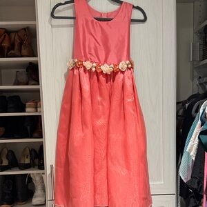 Elegant Pink/Salmon Colored Floral Kids Dress